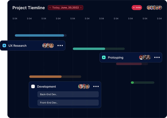 Project timeline with workstreams and progress